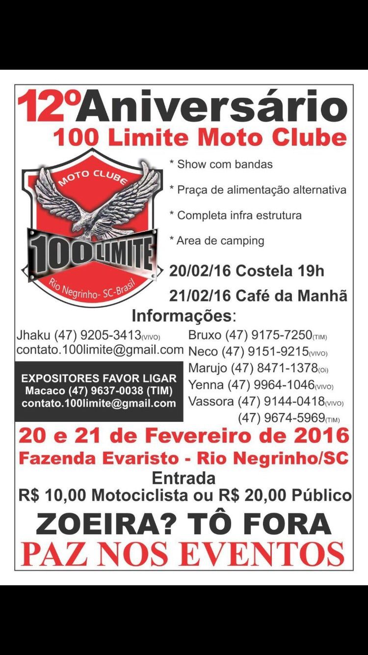 12° Aniversário 100 Limite Moto Clube